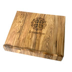 Jerusalem Cross olive wood cross from Bethlehem hand carved, side angle of the olive wood sculpture