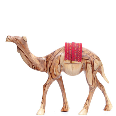 Wooden Camel w/ Red Saddle, Nativity Figurine, 9.4" Hand Carved from Bethlehem
