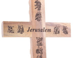 Olive wood crucifix hand carved in Bethlehem, 13 inch top angle showing detail of the craftsmanship