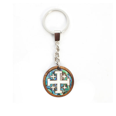 Mother of Pearl Cross, Christian Keychain, Olive Wood from Bethlehem