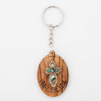 Cross Made with Mother of Pearl, Christian Keychain, Olive Wood from Bethlehem