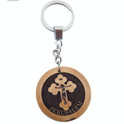 Christian Keychain with Cross, Olive Wood from Bethlehem