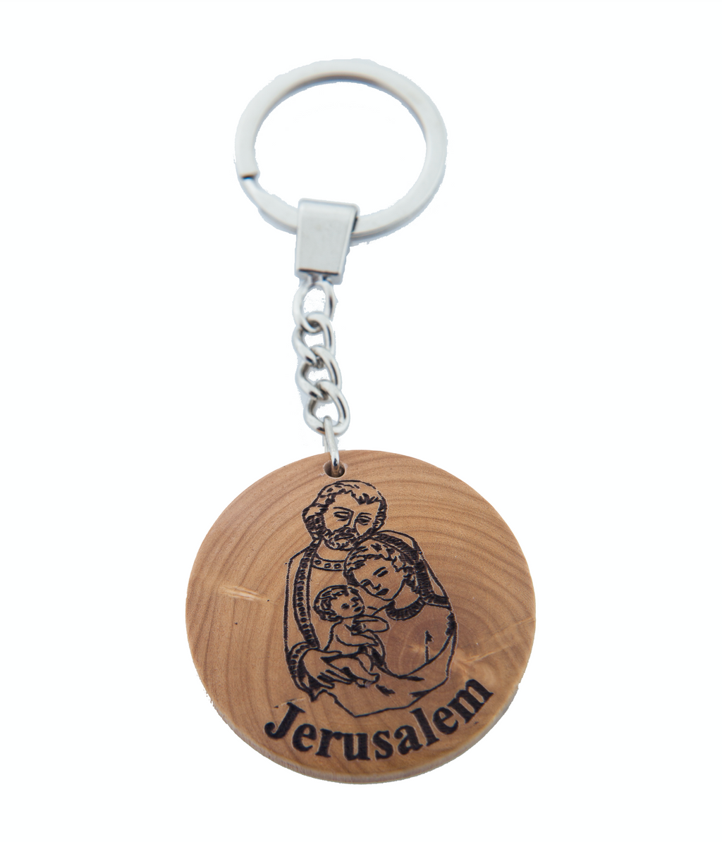 Olive wood keychain religious gift from Bethlehem, side angle of the olive wood sculpture