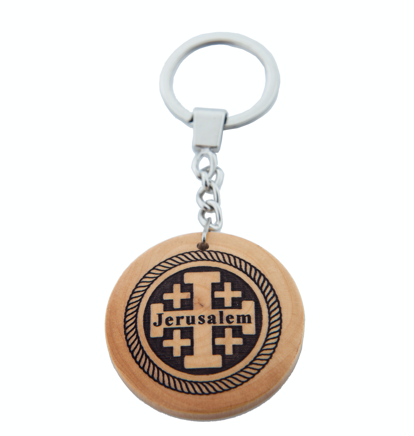 Four Hearts Cross Keychain in Olive Wood - Holy Land Gift Shop