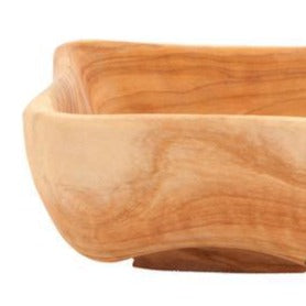 Olive wood tableware hand made in Bethlehem, close detail of the hand carved work