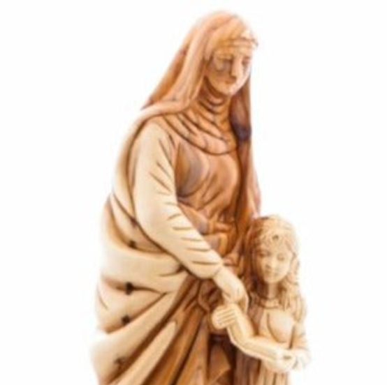 Good Saint Anne with Young Virgin Mary Hand Carved Olive Wooden Statue