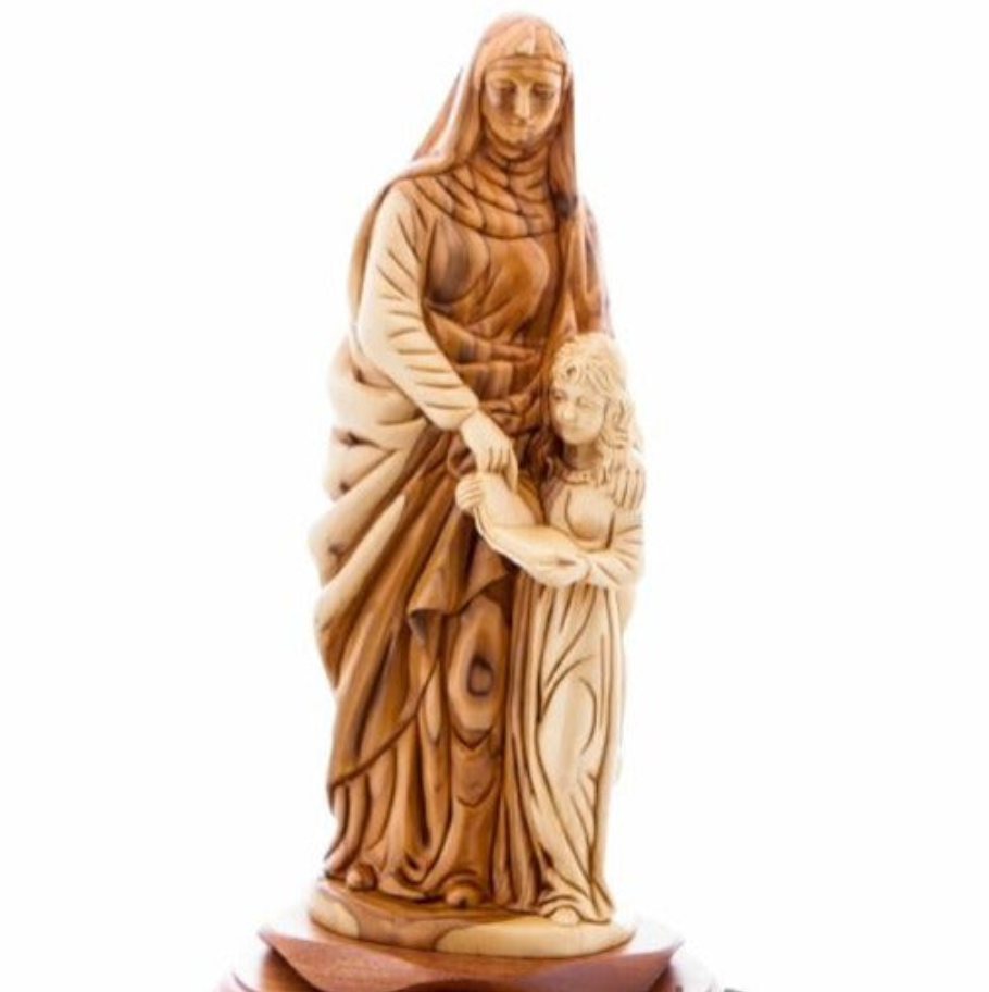 Good Saint Anne Young Virgin Mary Hand Carved Olive Wood Statue