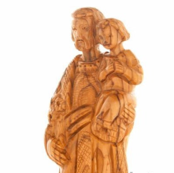 St. Joesph with Baby Jesus Christ Carving Olive Wood From Holy Land 