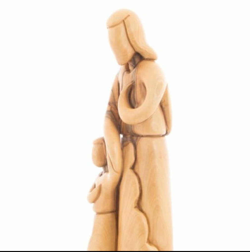 Olive Wood Carving of Saint Joseph with Young Jesus Christ Abstract ...