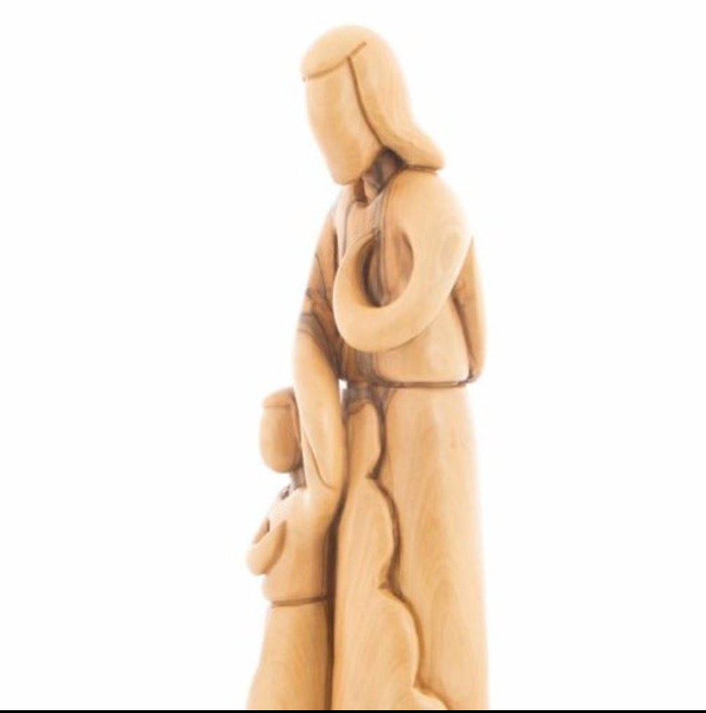 St Joseph with Jesus Christ Abstract Carving Statue from the Holy Land 