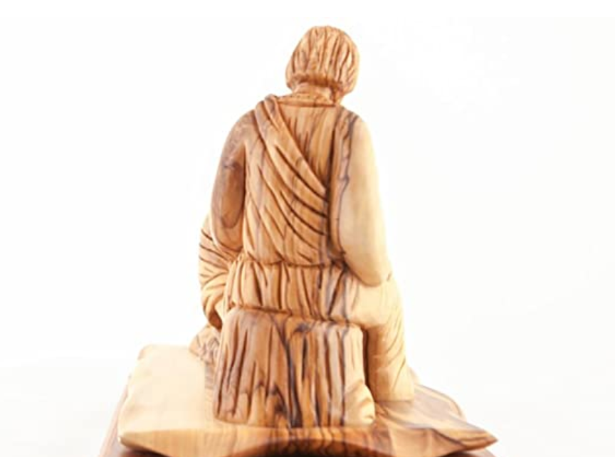 Jesus Christ statue hand carved from Bethlehem olive wood, 7.5 inch natural light photo of the piece