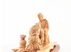 Jesus Christ statue hand carved from Bethlehem olive wood, 7.5 inch top angle showing detail of the craftsmanship