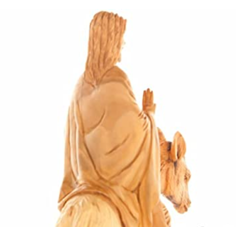 Jesus Christ Riding Donkey, "Entry Into Jerusalem", 11.2" Wood Carving from Holy Land