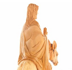 Jesus Christ statue hand carved from Bethlehem olive wood, 11.2 inch close up showing the olive wood grain