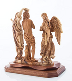 Jesus Christ "Baptism by Saint John" with Angel Sculpture, 11.4" Holy Land Carving from Olive Wood