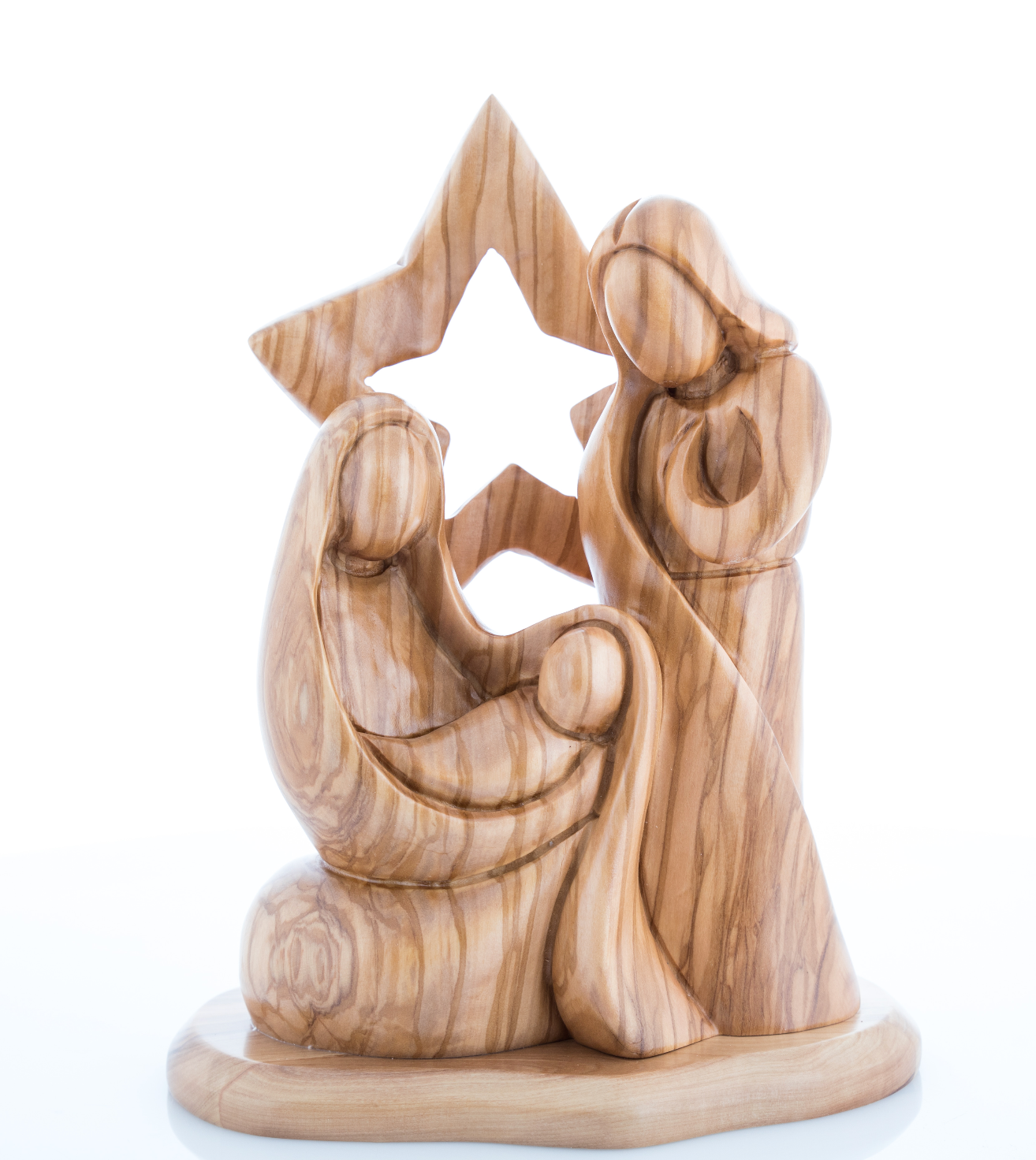 Nativity Scene with Holy Family and Star, 9.4" Manager Carving from Bethlehem Olive Wood
