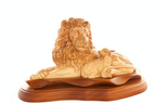 Lion with Lamb Carved Sculpture, 11.6" Olive Wood from Holy Land