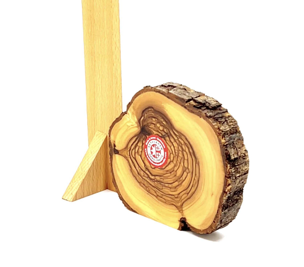 Nativity Scene with Natural Bark, Smooth and Polished, 4" Olive Wood from Bethlehem