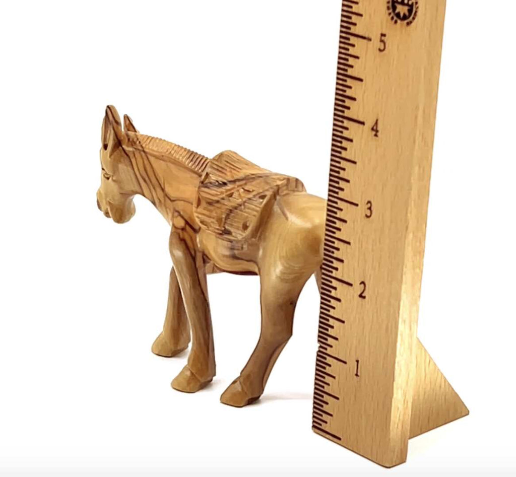 Olive wood nativity scene hand carved in Bethlehem, 3 inch three quarter view of the religious piece
