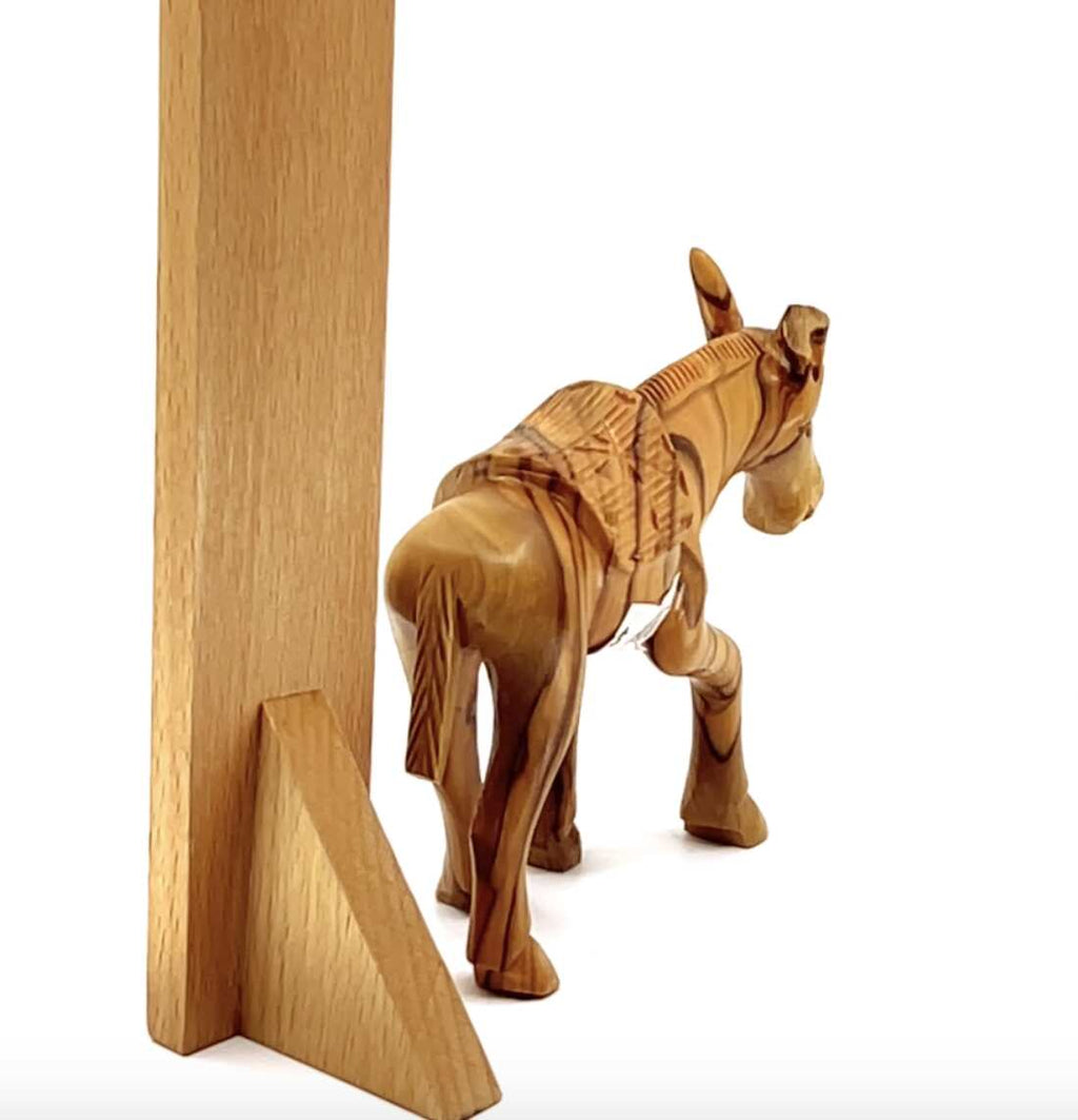 Olive wood nativity scene hand carved in Bethlehem, 3 inch side angle of the olive wood sculpture