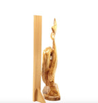 Holy Family olive wood statue hand carved in Bethlehem, 12.8 inch natural light photo of the piece