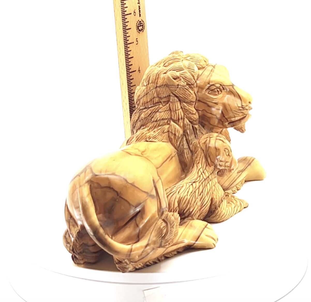 Lion with Lamb Carving, 7.9" Long Olive Wood from Holy Land