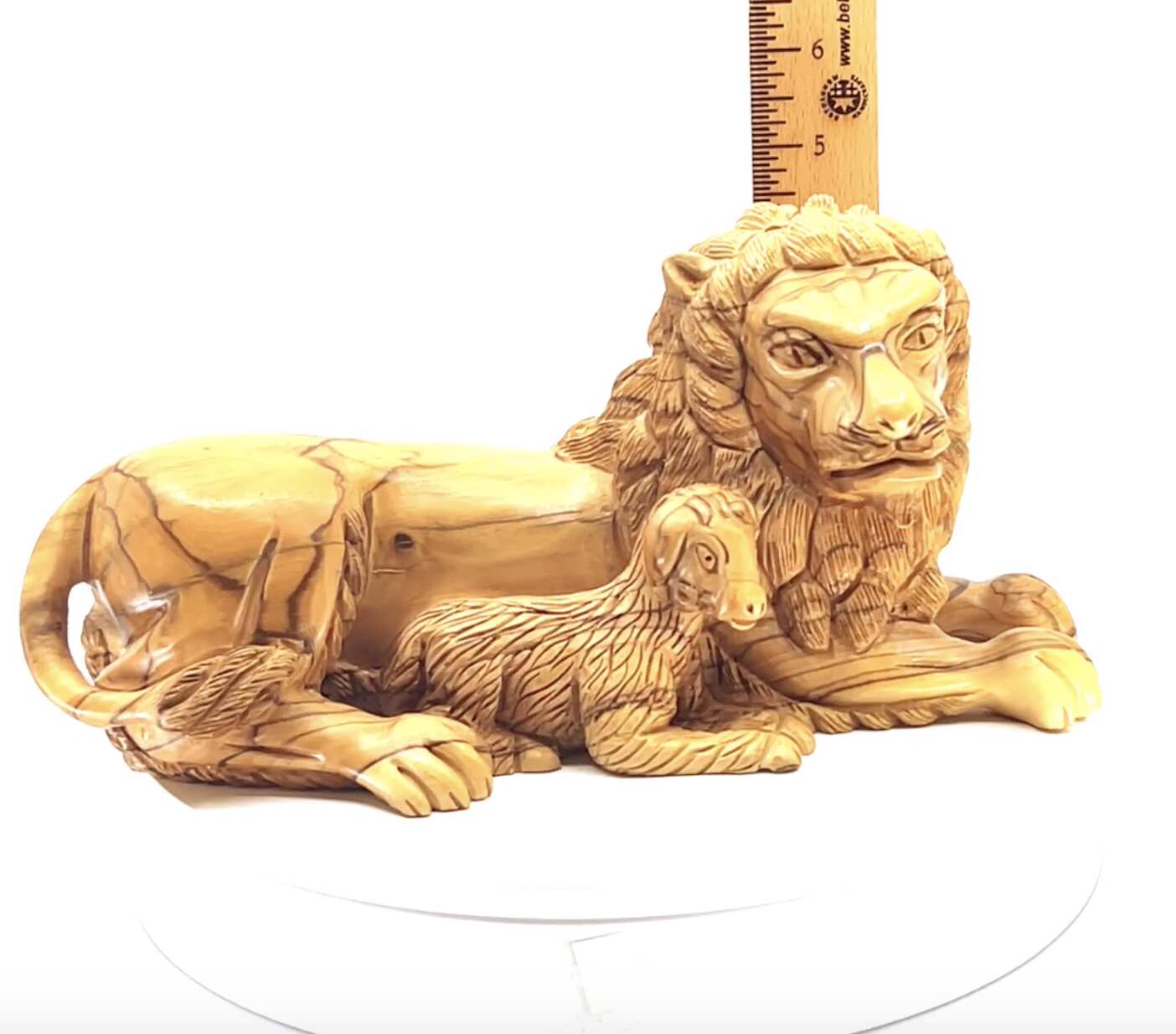religious olive wood statue hand carved in Bethlehem, 7.9 inch detail of the carved base