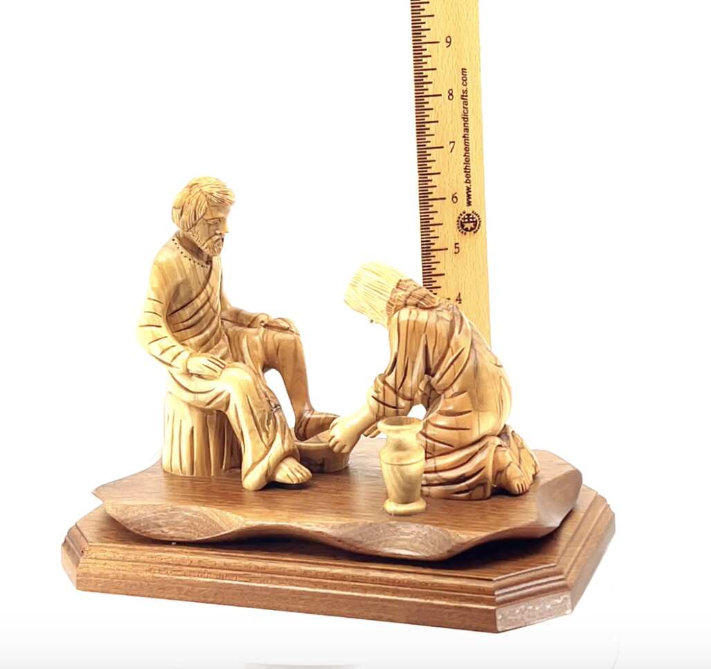 Jesus Christ statue hand carved from Bethlehem olive wood, 7.5 inch side angle of the olive wood sculpture