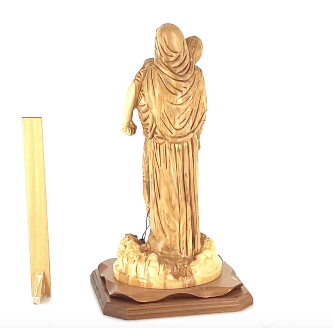 Jesus Christ statue hand carved from Bethlehem olive wood, 19.3 inch detail of the carved figure