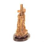 Jesus Christ olive wood cross from Bethlehem hand carved, 15.7 inch top angle showing detail of the craftsmanship