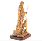Good Shepherd statue hand carved from Bethlehem olive wood, 26 inch close detail of the hand carved work