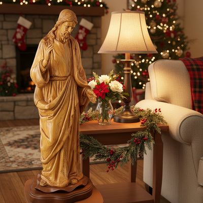 Jesus Christ Giving Blessing, 30.7" Masterpiece Wooden Church Sculpture