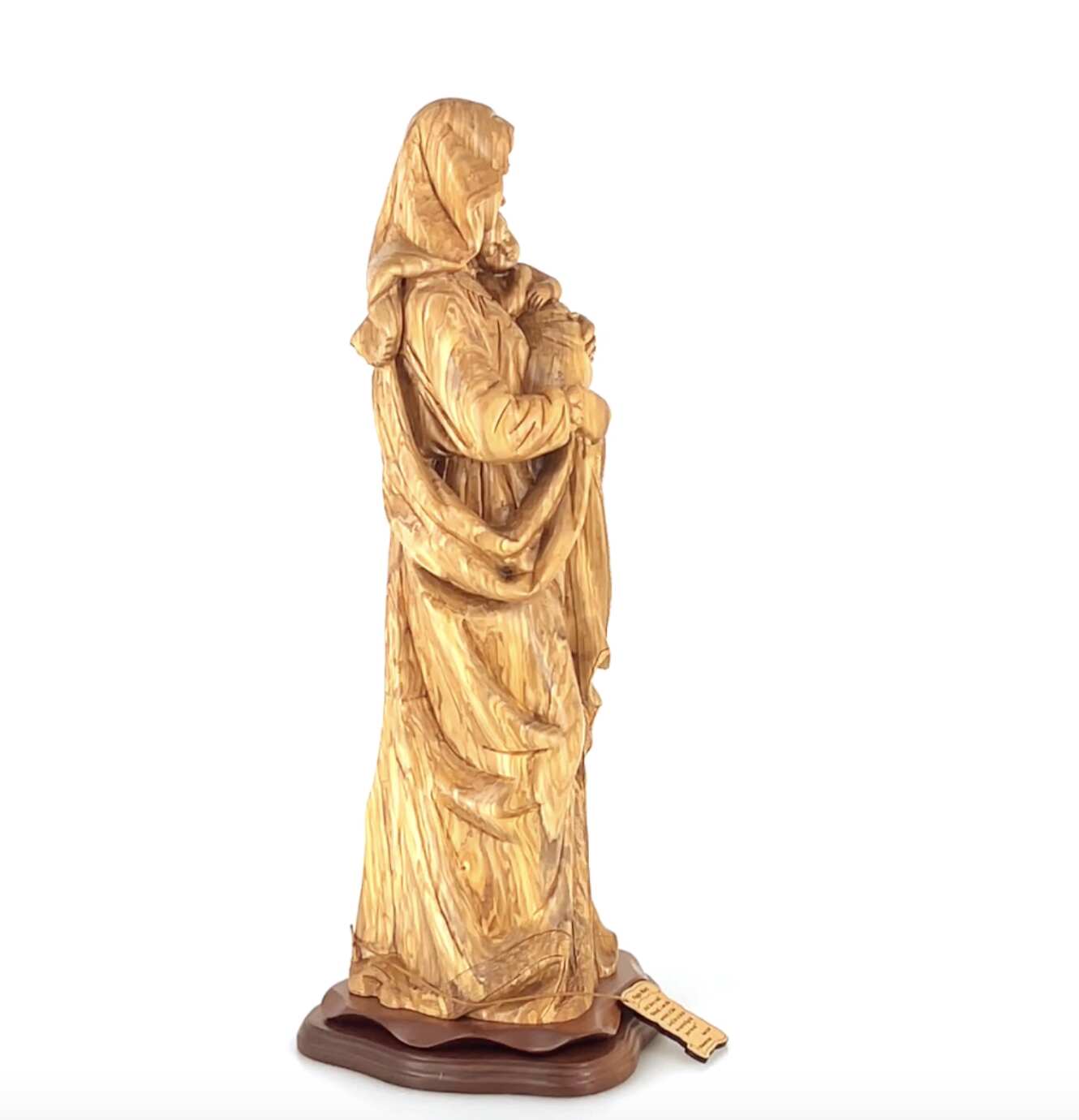 Jesus Christ statue hand carved from Bethlehem olive wood, 24 inch back view of the olive wood sculpture