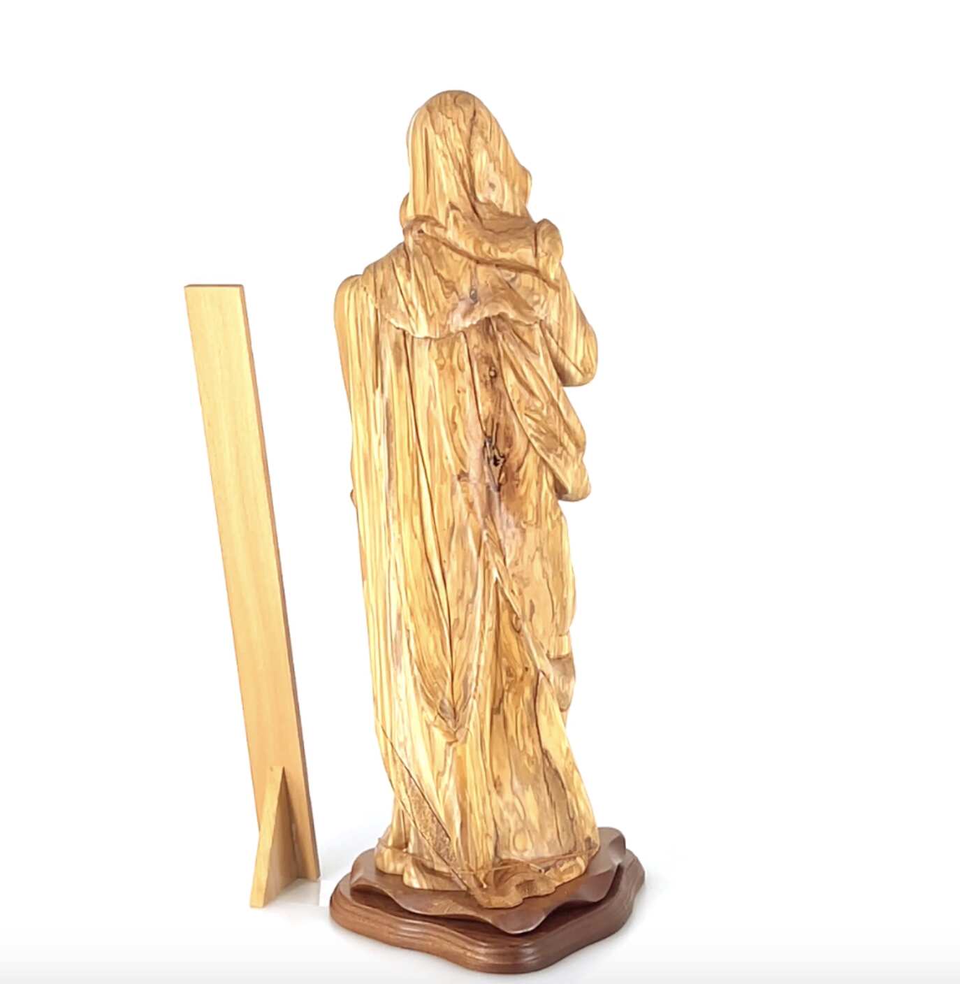 Jesus Christ statue hand carved from Bethlehem olive wood, 24 inch detail of the carved figure