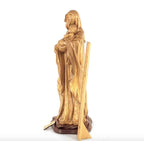 Jesus Christ statue hand carved from Bethlehem olive wood, 24 inch top angle showing detail of the craftsmanship