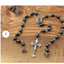 Car Rear View Mirror Rosary with Holy Land Soil, Black Beads