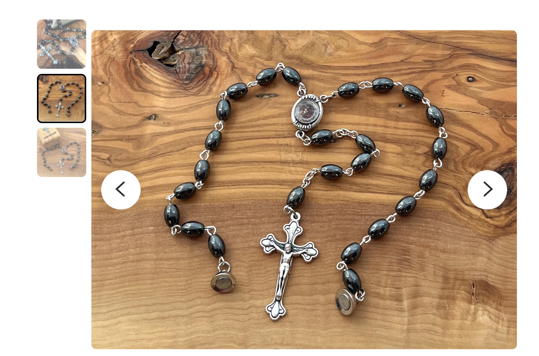 Car Rear View Mirror Rosary with Holy Land Soil, Black Beads