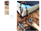 Car mirror olive wood rosary from Bethlehem Holy Land, side angle of the olive wood sculpture