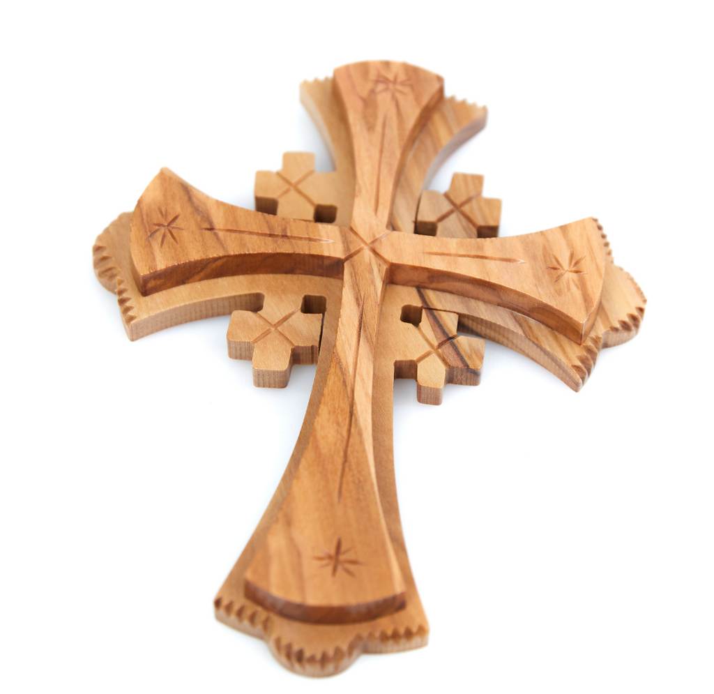 Jerusalem Wall Cross, 6.1" , Holy Land Olive Wood