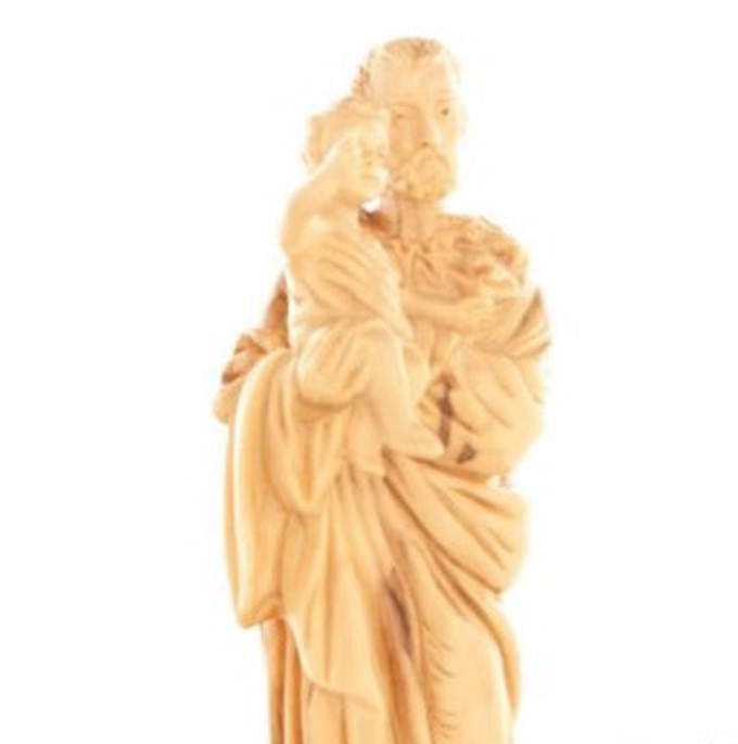 Joseph Holding The Holy Child Jesus Christ Olive Wooden Carving 