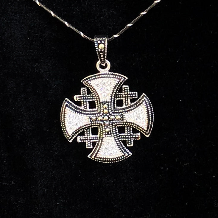 Jerusalem Cross Necklace with Gemstones (S), Sterling Silver Alisee Pattee