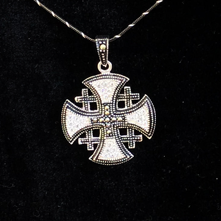 Jerusalem Cross Necklace with Gemstones (S), Sterling Silver Alisee Pa ...