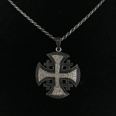 Jerusalem Cross Necklace with Gemstones Multi Layers (L). Sterling Silver Alisee Pattee