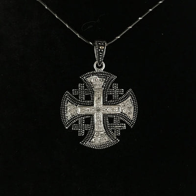 Jerusalem Cross Necklace with White Gemstones Multi Layers (S) Sterling Silver Alisee Pattee