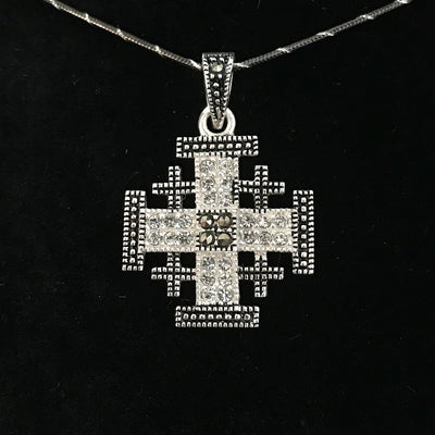 Jerusalem Cross Necklace with Gemstones (S), Sterling Silver