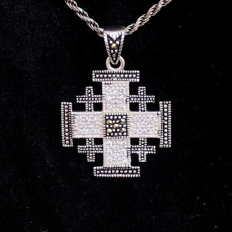Jerusalem Cross Necklace with Gemstones (S), Sterling Silver