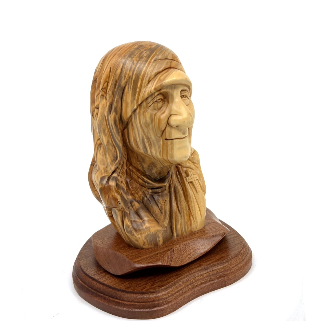 Saint Mother Teresa Carved Wooden Statue Olive Wood