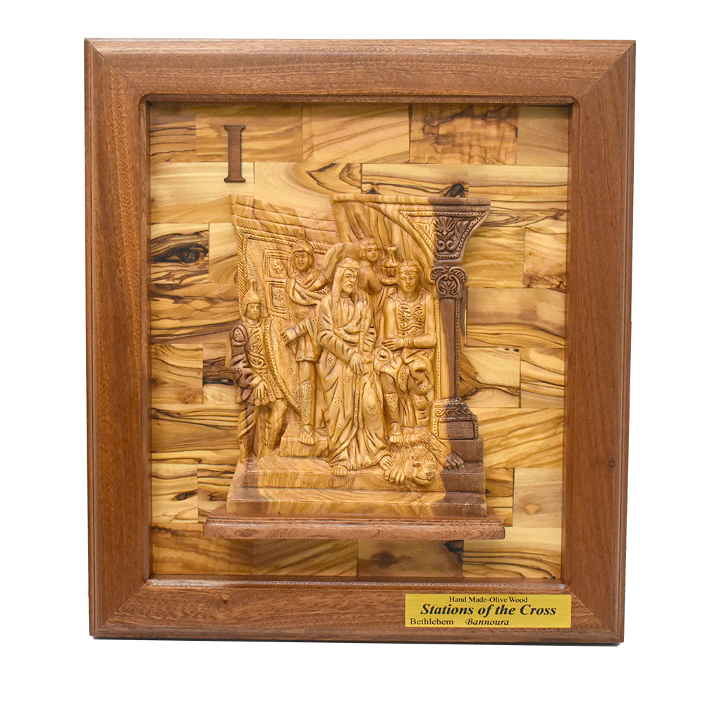 "14 Stations of The Cross" for Catholic Church, Olive Wood Carving Set