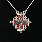 Two-Way Dark Red Magnetic Jerusalem Cross Necklace with Gemstones(S)