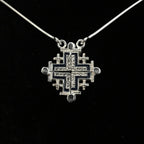 Two-Way Magnetic Dark Blue Jerusalem Cross Necklace (White Gemstones)(S)